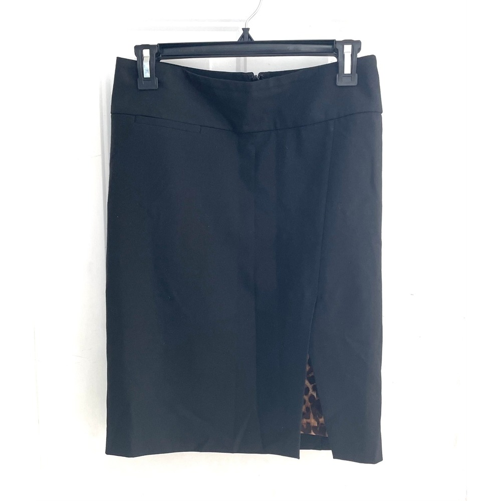Express‎ Design Studio Black Pencil Skirt Leopard Print Lining Slit Size 0